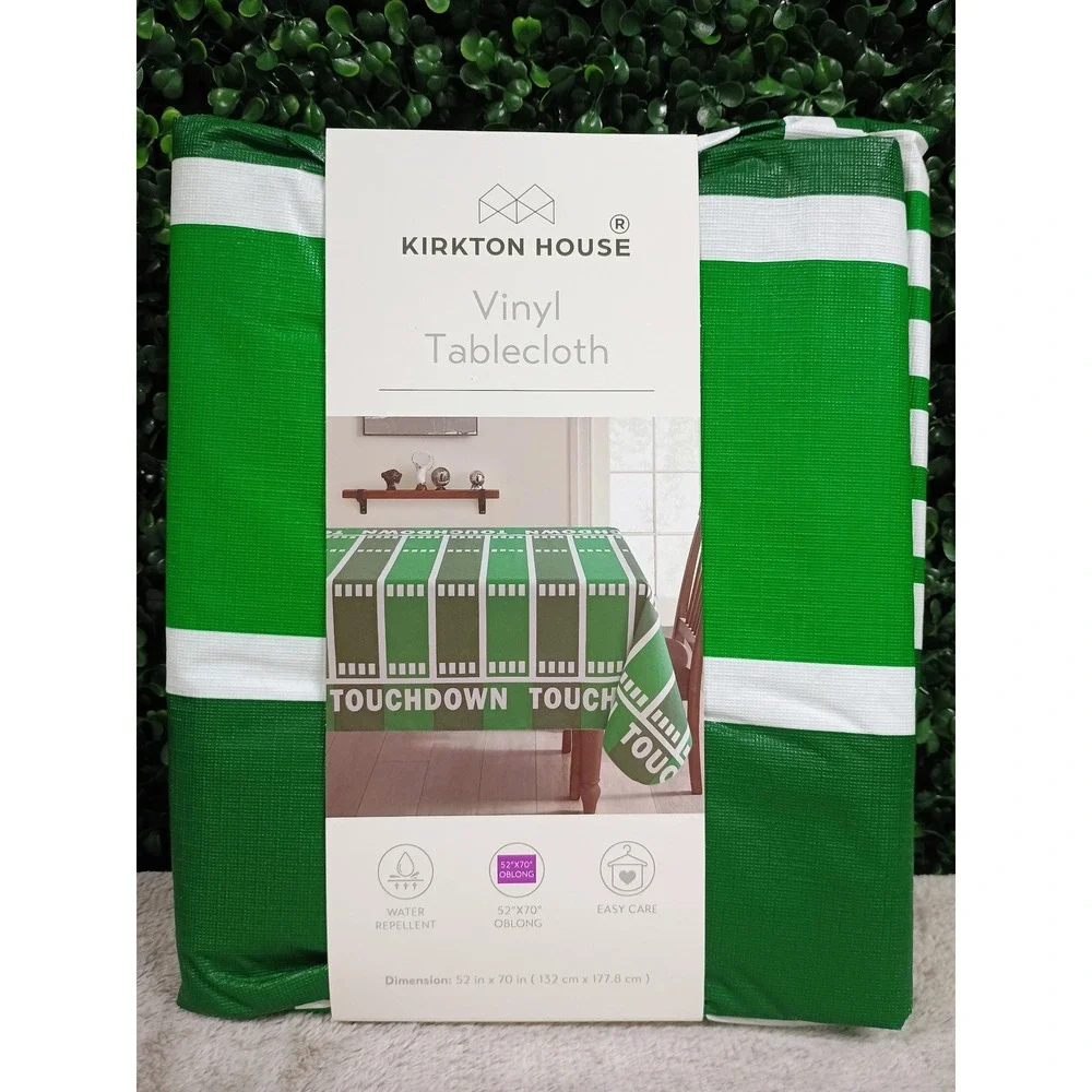 Kirkton House Football Field Vinyl Tablecloth 52x70 Oblong Green White Touchdown